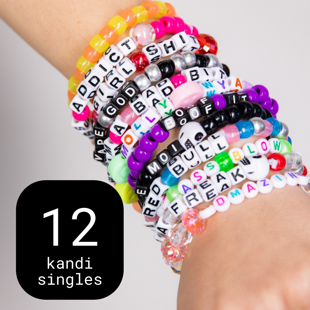 KANDI BAR Party Hard Rave Bracelets (13-pack) | 2024 Edition | Wear and  Trade Handmade PLUR Music Festival Accessories | Different Phrases Every  Time